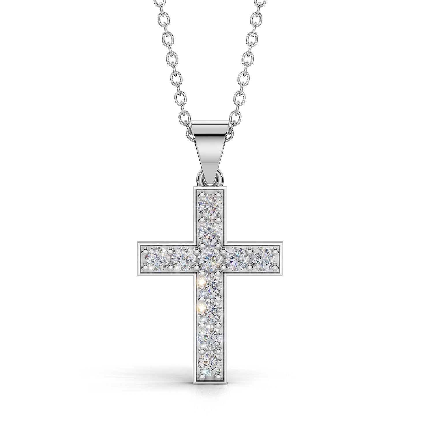 MARY diamond cross pendant in white gold, 0.40ct total weight, front view