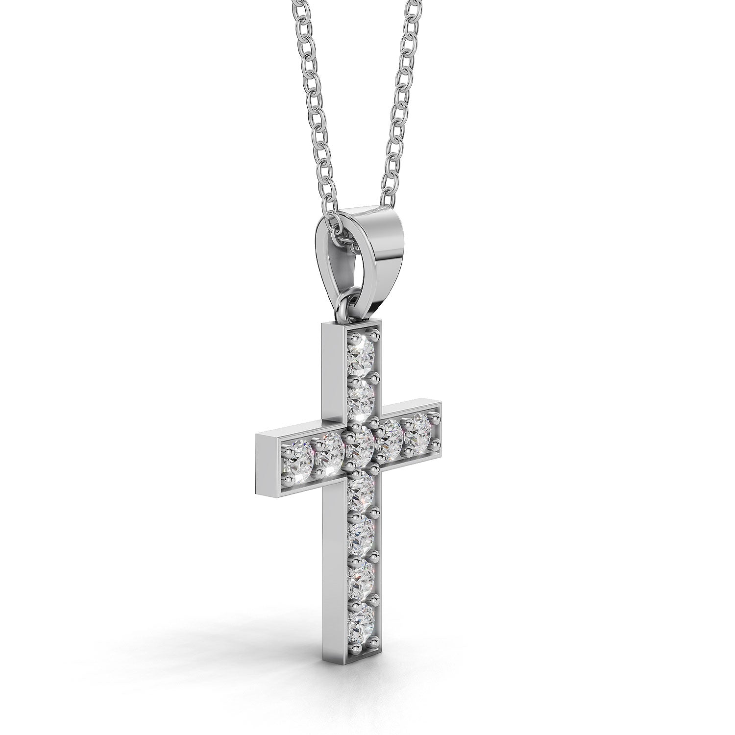 MARY diamond cross pendant in white gold, 0.40ct total weight, side view