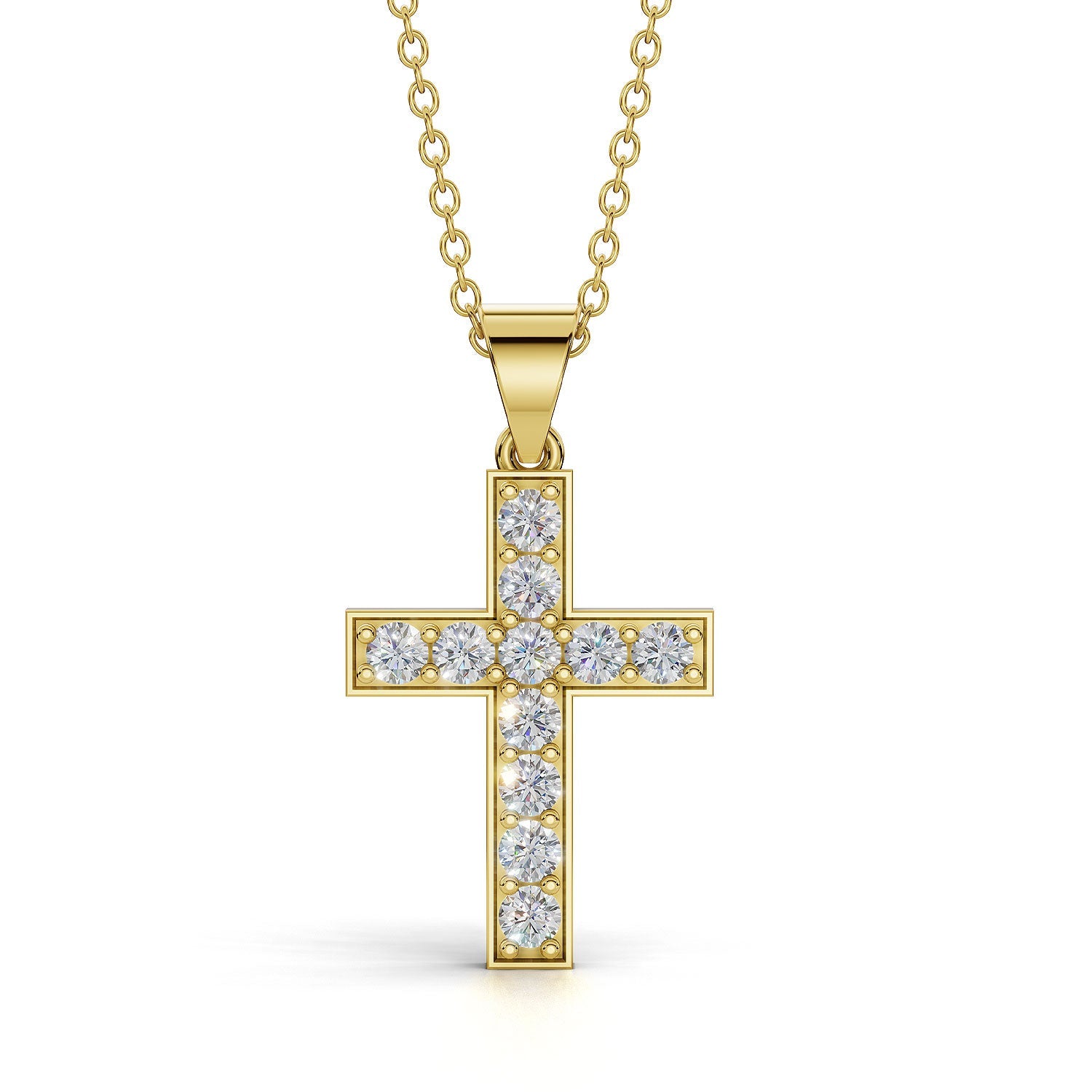 MARY diamond cross pendant in yellow gold, 0.40ct total weight, front view