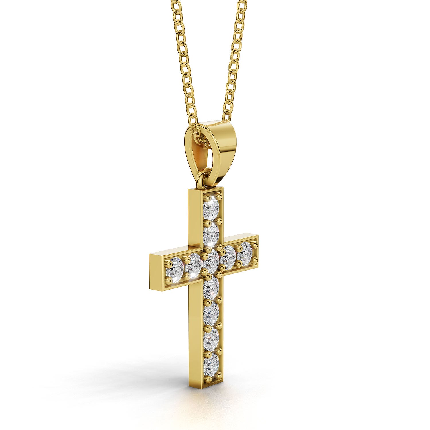 MARY diamond cross pendant in yellow gold, 0.40ct total weight, side view