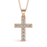 MARY diamond cross pendant in rose gold, 0.60ct total weight, front view