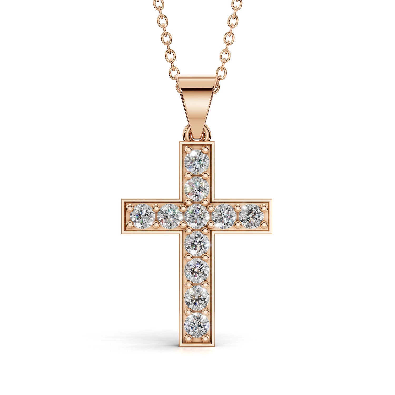MARY diamond cross pendant in rose gold, 0.60ct total weight, front view
