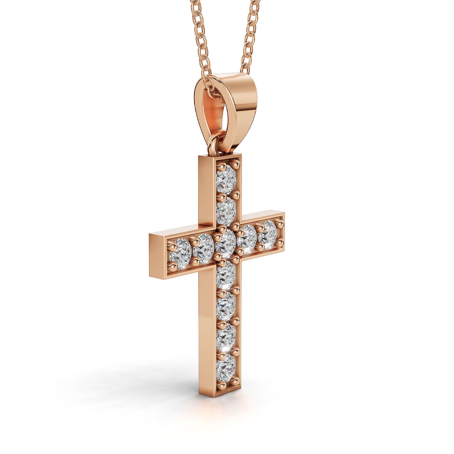 MARY diamond cross pendant in rose gold, 0.60ct total weight, side view