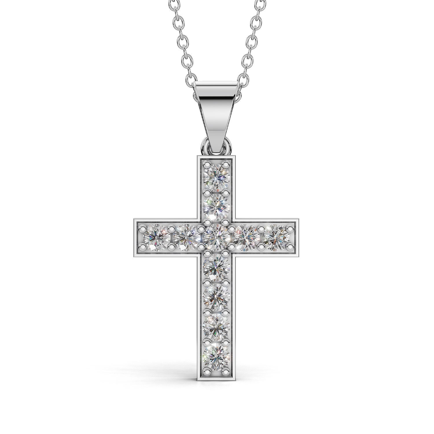 MARY diamond cross pendant in white gold, 0.60ct total weight, front view