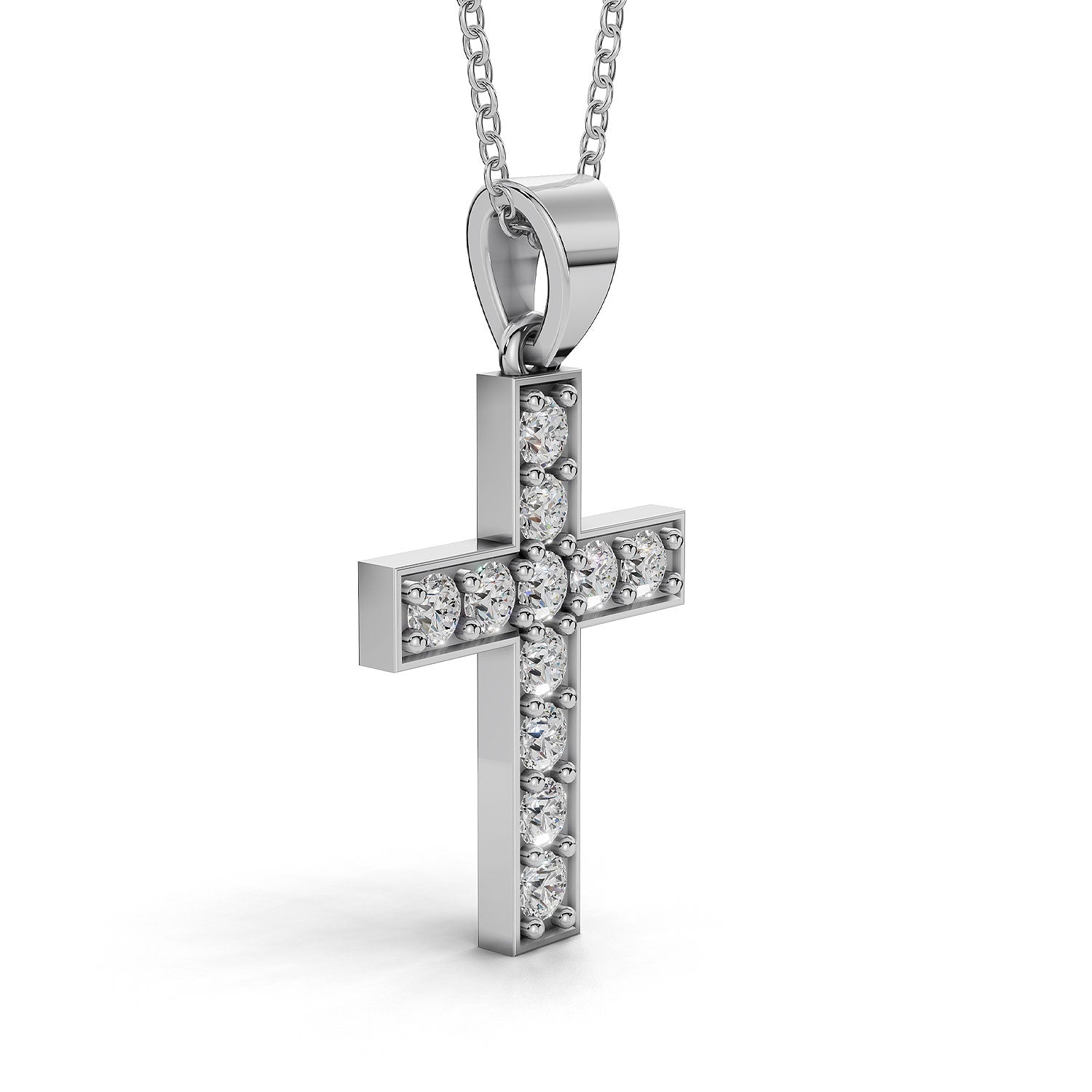 MARY diamond cross pendant in white gold, 0.60ct total weight, side view