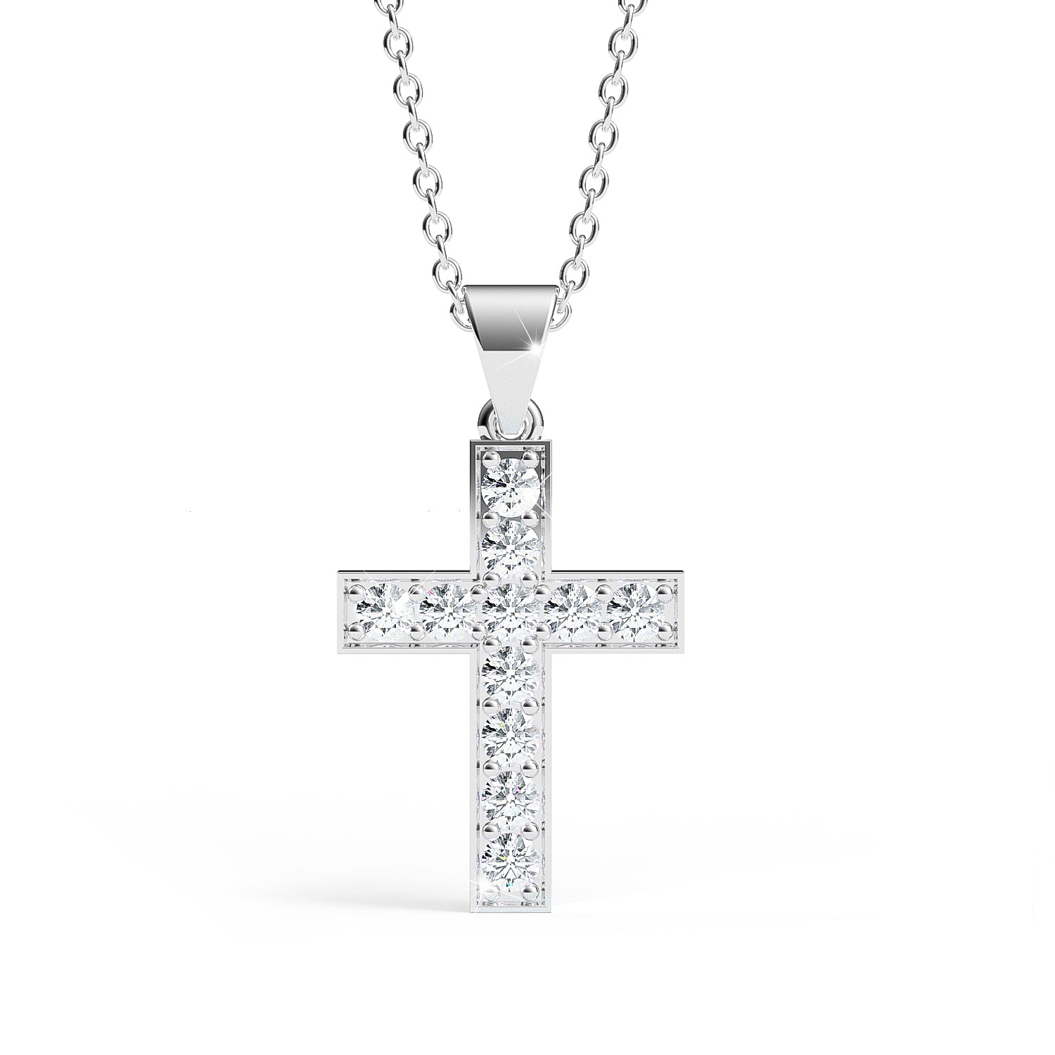 MARY | Diamond Cross Pendant in White Gold (0.20ct - 0.60ct)