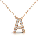 MELEK diamond initial pendant, letter A, in rose gold with pavé diamonds