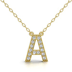 MELEK diamond initial pendant, letter A, in yellow gold with pavé diamonds