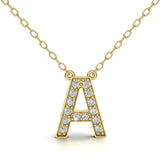 MELEK diamond initial pendant, letter A, in yellow gold with pavé diamonds