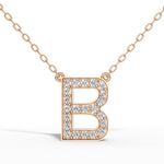 MELEK diamond initial pendant, letter B, in rose gold with pavé diamonds