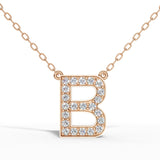 MELEK diamond initial pendant, letter B, in rose gold with pavé diamonds