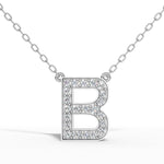 MELEK diamond initial pendant, letter B, in white gold with pavé diamonds