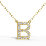 MELEK diamond initial pendant, letter B, in yellow gold with pavé diamonds