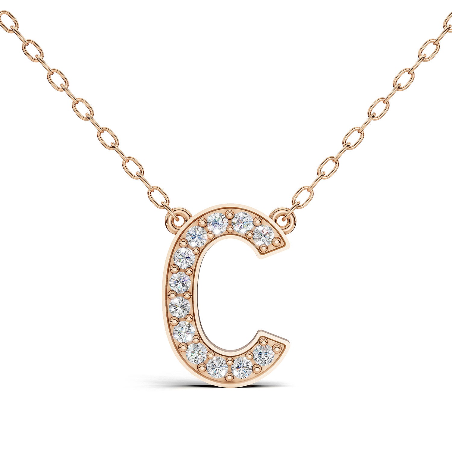 MELEK diamond initial pendant, letter C, in rose gold with pavé diamonds