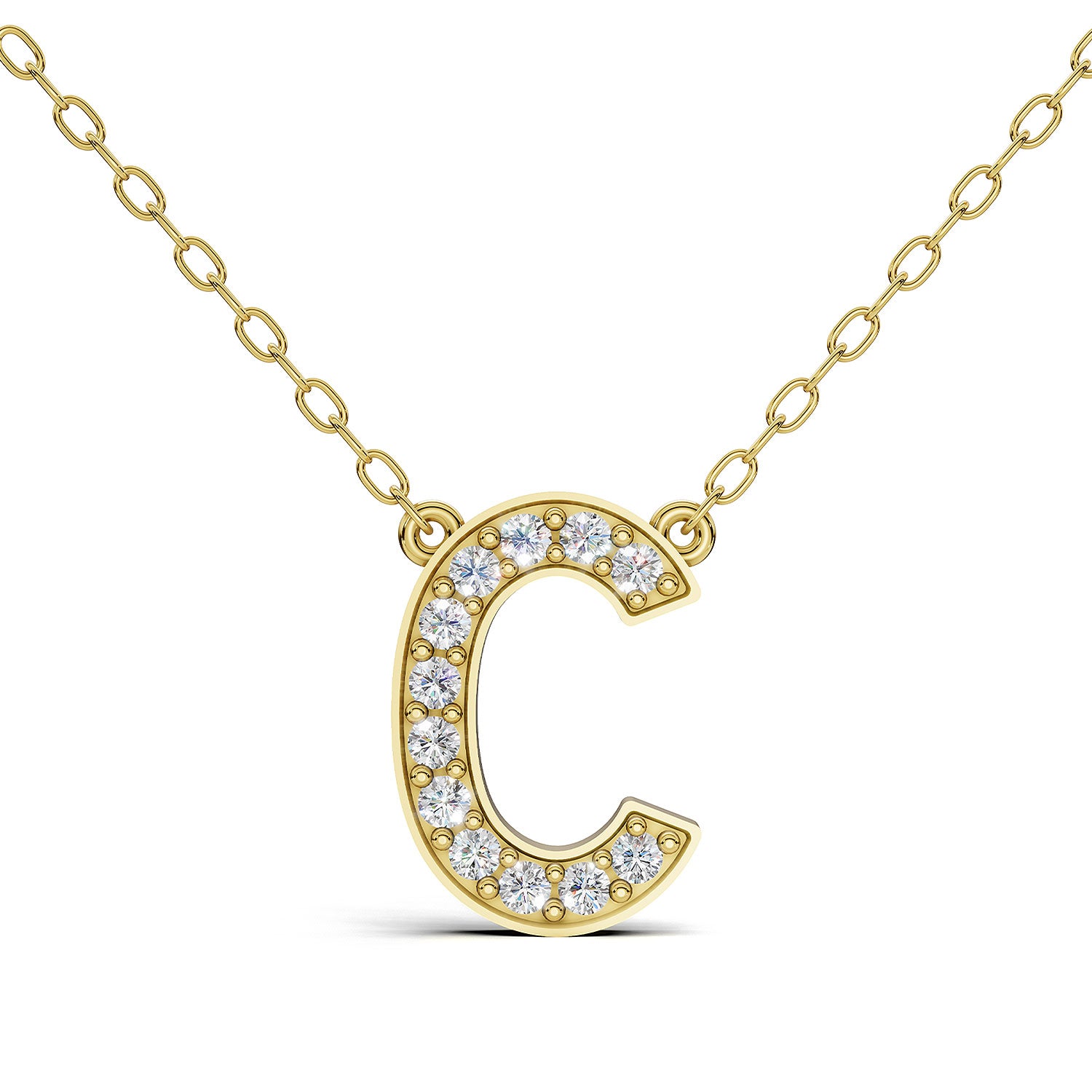 MELEK diamond initial pendant, letter C, in yellow gold with pavé diamonds