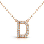 MELEK diamond initial pendant, letter D, in rose gold with pavé diamonds