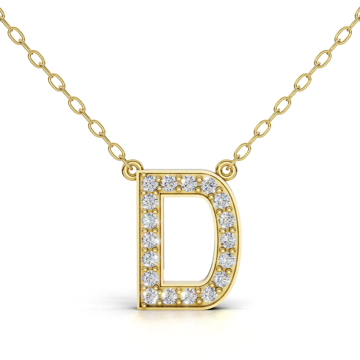MELEK diamond initial pendant, letter D, in yellow gold with pavé diamonds