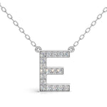 MELEK diamond initial pendant, letter E, in white gold with pavé diamonds