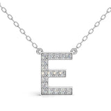 MELEK diamond initial pendant, letter E, in white gold with pavé diamonds
