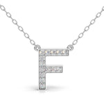 MELEK diamond initial pendant, letter F, in white gold with pavé diamonds