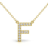 MELEK diamond initial pendant, letter F, in yellow gold with pavé diamonds