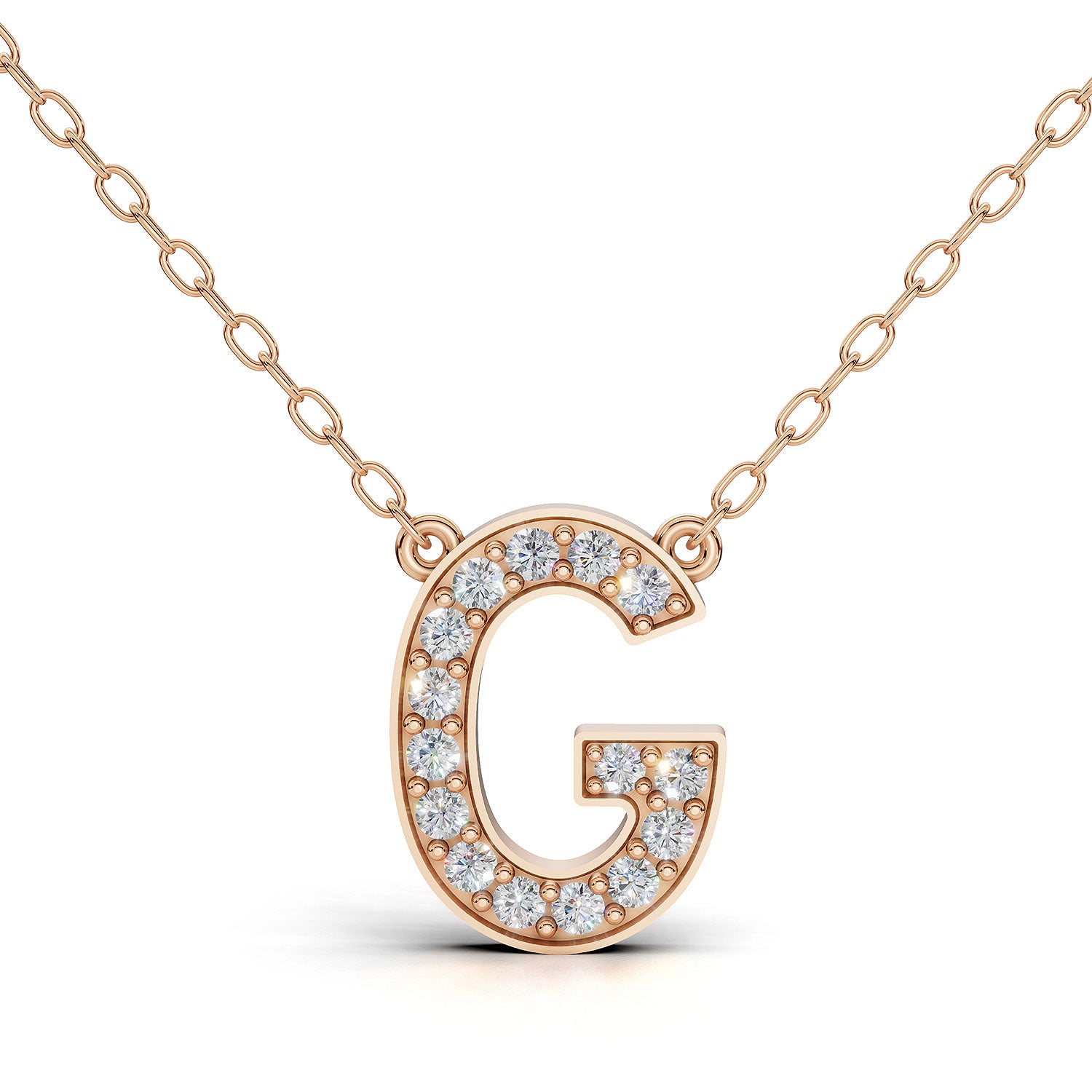 MELEK diamond initial pendant, letter G, in rose gold with pavé diamonds