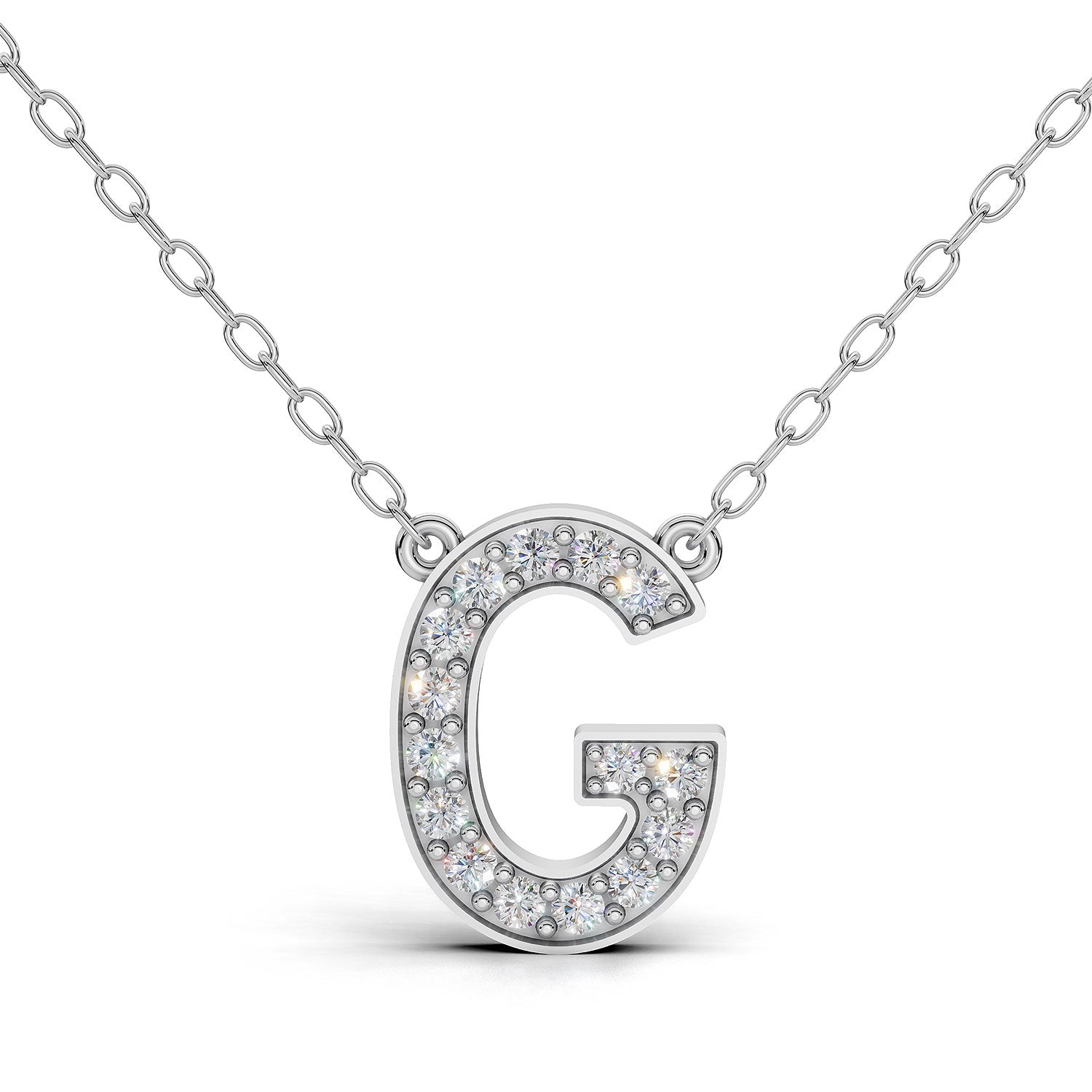 MELEK diamond initial pendant, letter G, in white gold with pavé diamonds
