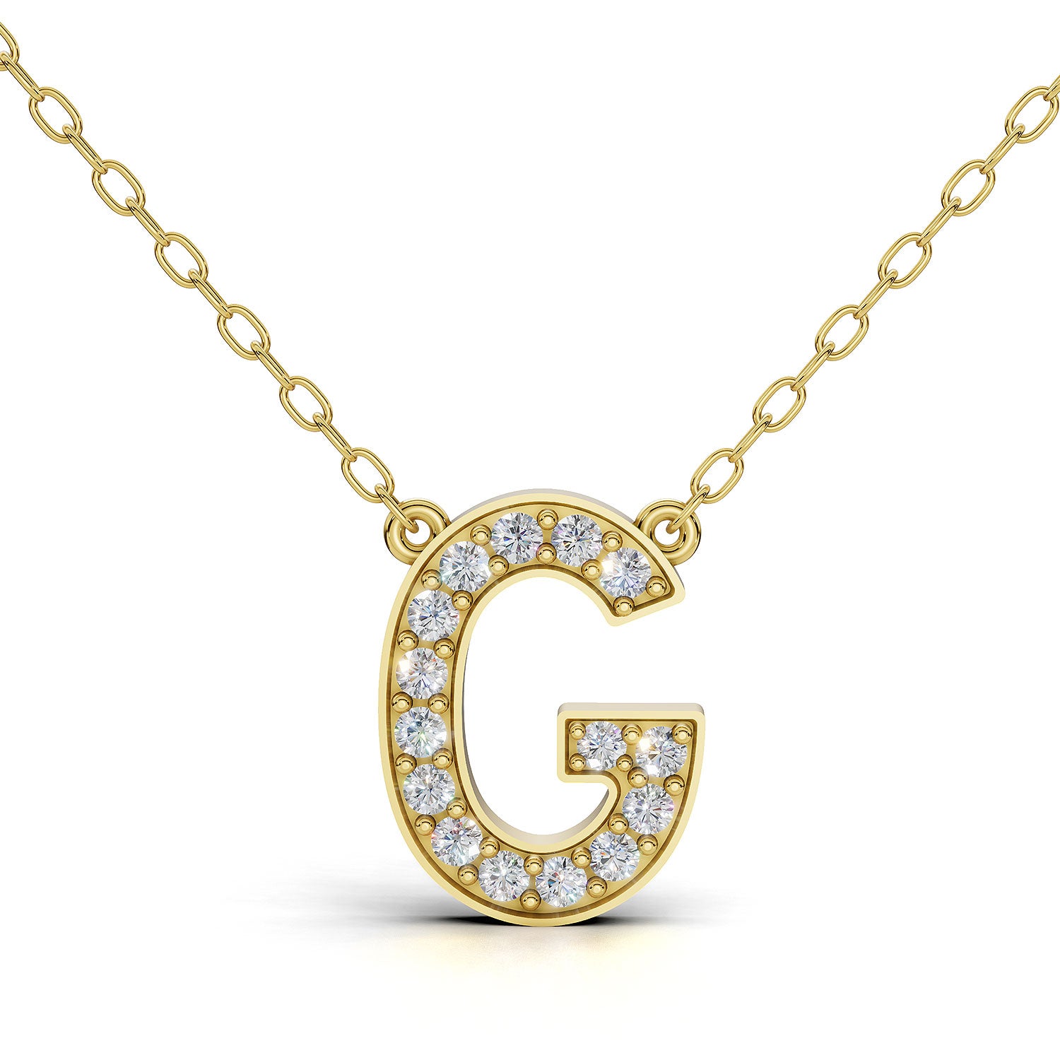 MELEK diamond initial pendant, letter G, in yellow gold with pavé diamonds