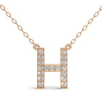 MELEK diamond initial pendant, letter H, in rose gold with pavé diamonds