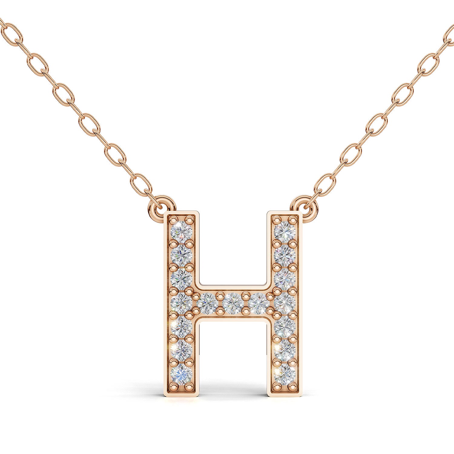 MELEK diamond initial pendant, letter H, in rose gold with pavé diamonds