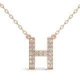MELEK diamond initial pendant, letter H, in rose gold with pavé diamonds