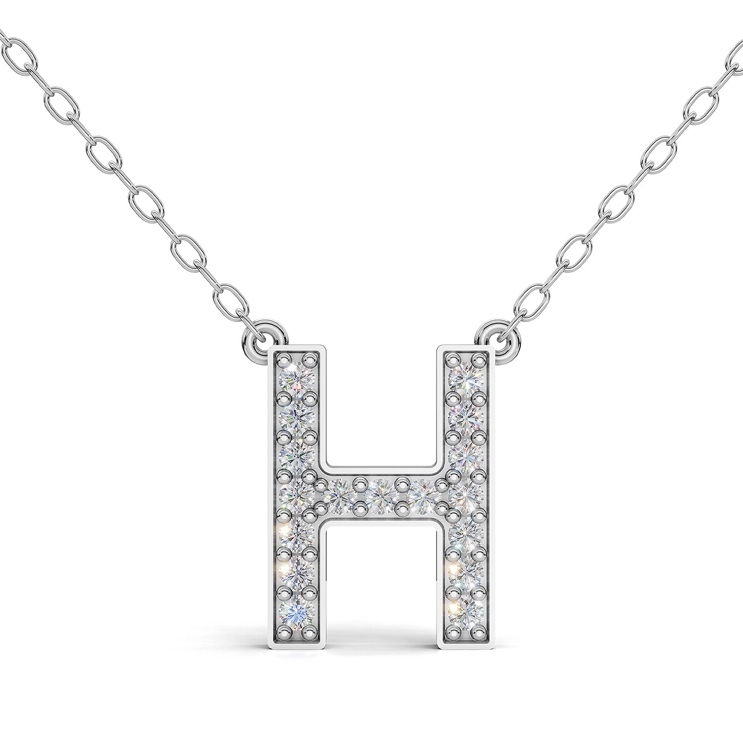 MELEK diamond initial pendant, letter H, in white gold with pavé diamonds