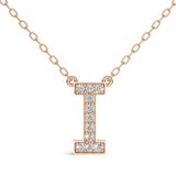 MELEK diamond initial pendant, letter I, in rose gold with pavé diamonds