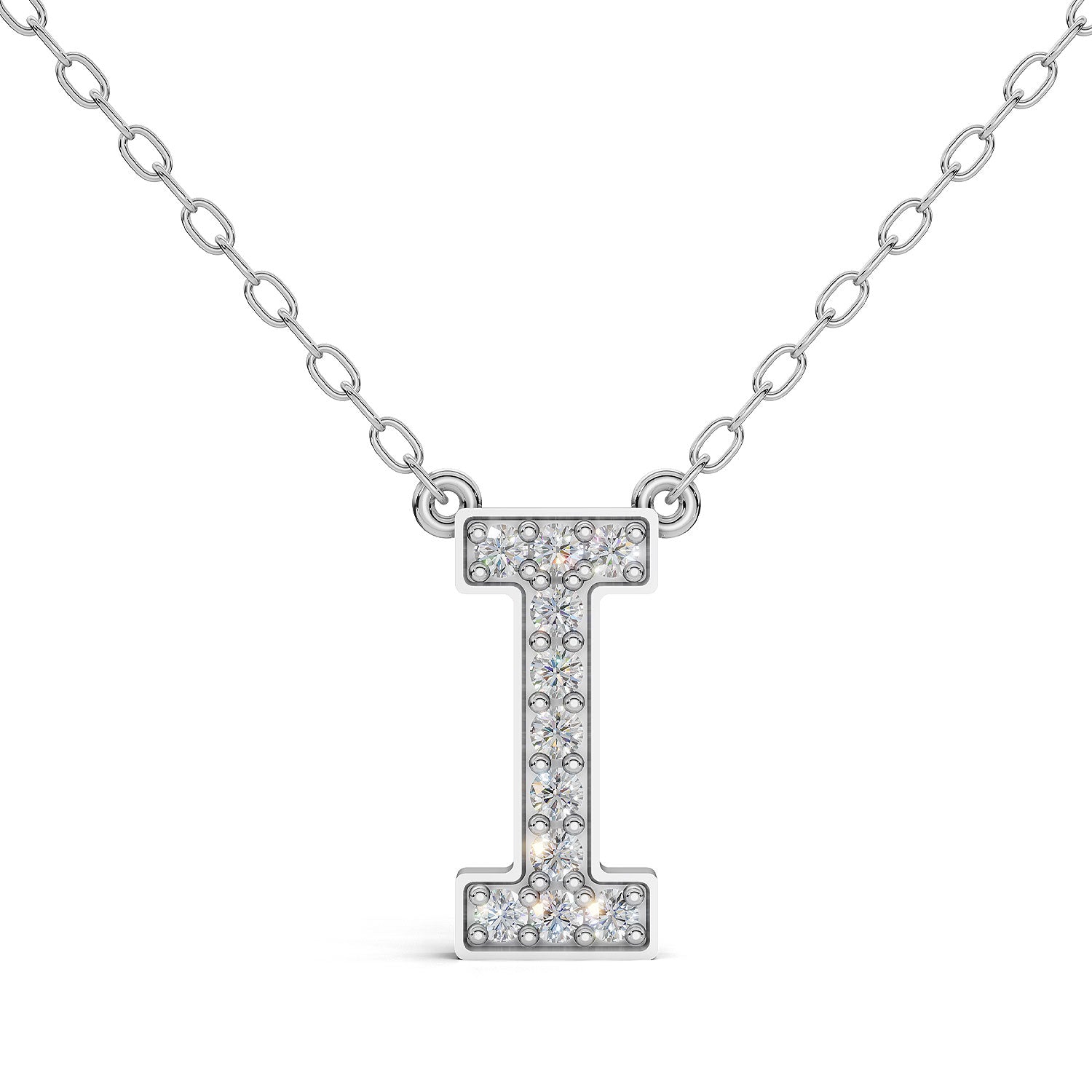 MELEK diamond initial pendant, letter I, in white gold with pavé diamonds