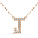 MELEK diamond initial pendant, letter J, in rose gold with pavé diamonds