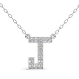 MELEK diamond initial pendant, letter J, in white gold with pavé diamonds