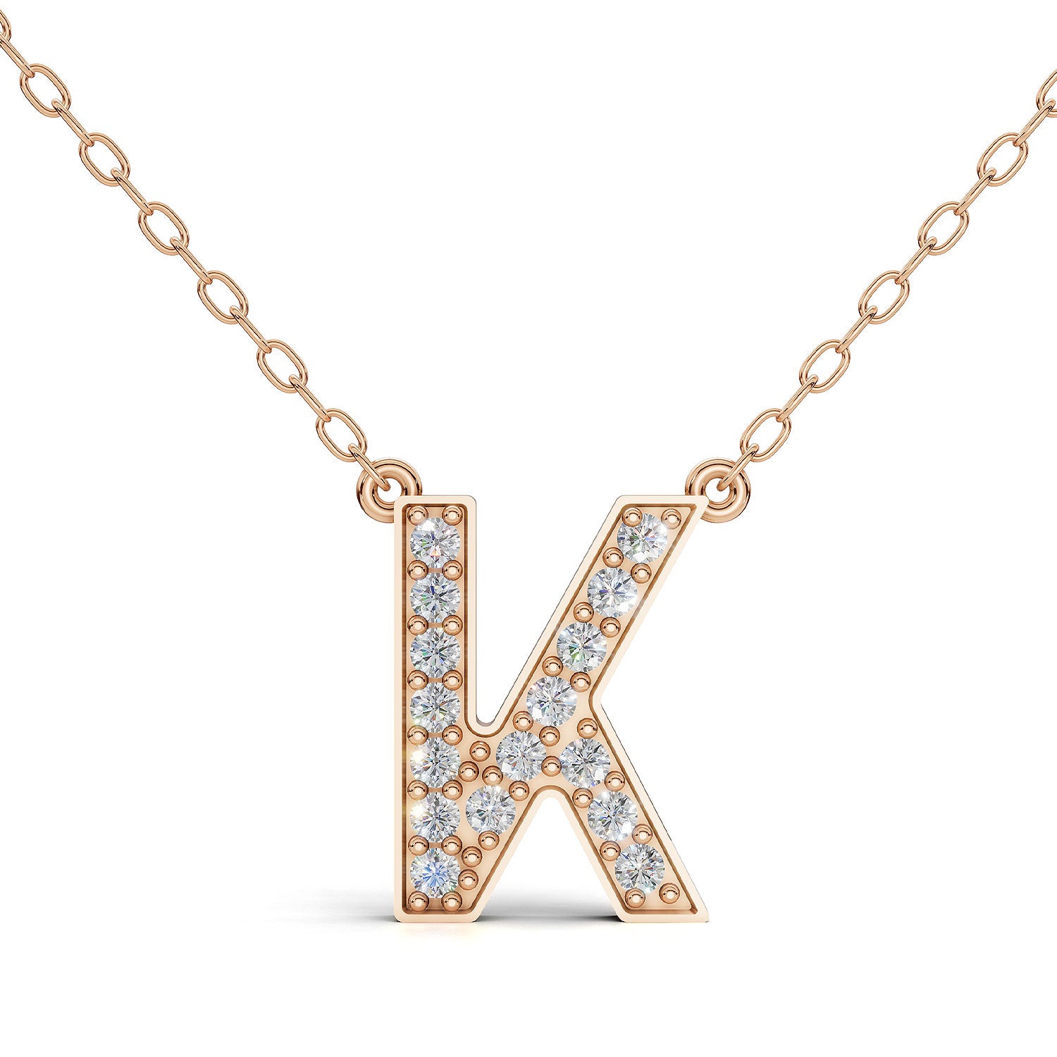 MELEK diamond initial pendant, letter K, in rose gold with pavé diamonds