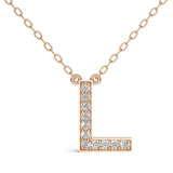 MELEK diamond initial pendant, letter L, in rose gold with pavé diamonds