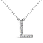 MELEK diamond initial pendant, letter L, in white gold with pavé diamonds