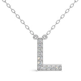 MELEK diamond initial pendant, letter L, in white gold with pavé diamonds