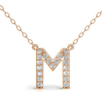 MELEK diamond initial pendant, letter M, in rose gold with pavé diamonds