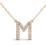 MELEK diamond initial pendant, letter M, in rose gold with pavé diamonds