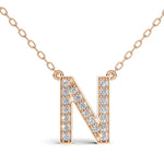 MELEK diamond initial pendant, letter N, in rose gold with pavé diamonds