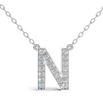 MELEK diamond initial pendant, letter N, in white gold with pavé diamonds