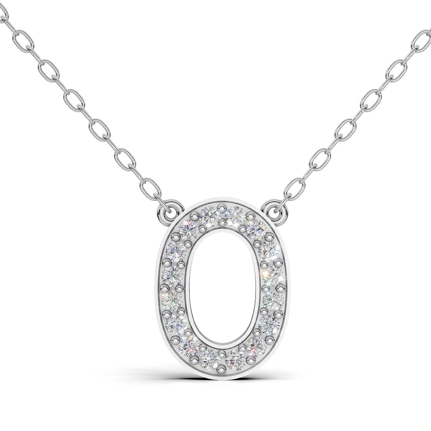 MELEK diamond initial pendant, letter O, in white gold with pavé diamonds