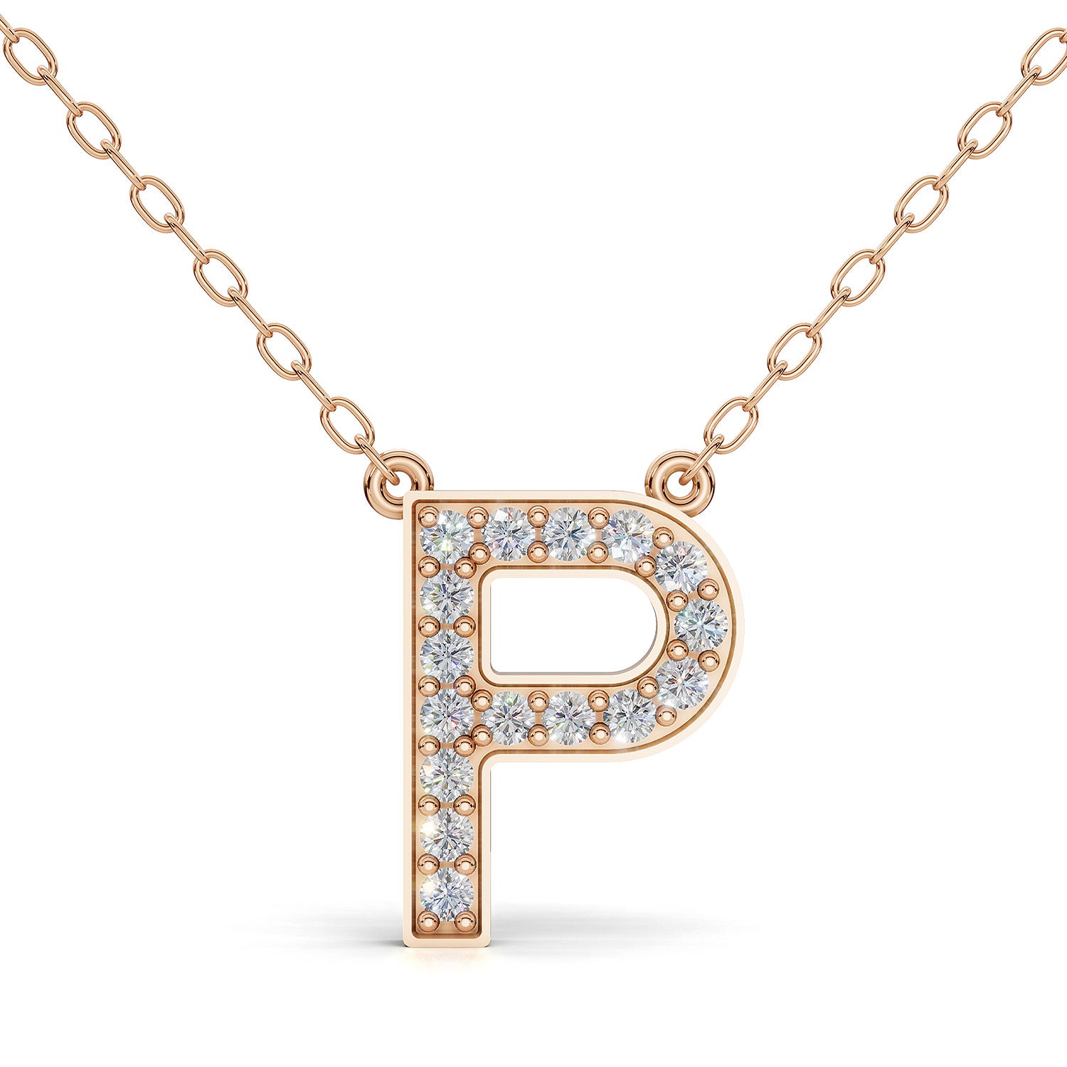 MELEK diamond initial pendant, letter P, in rose gold with pavé diamonds