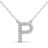 MELEK diamond initial pendant, letter P, in white gold with pavé diamonds