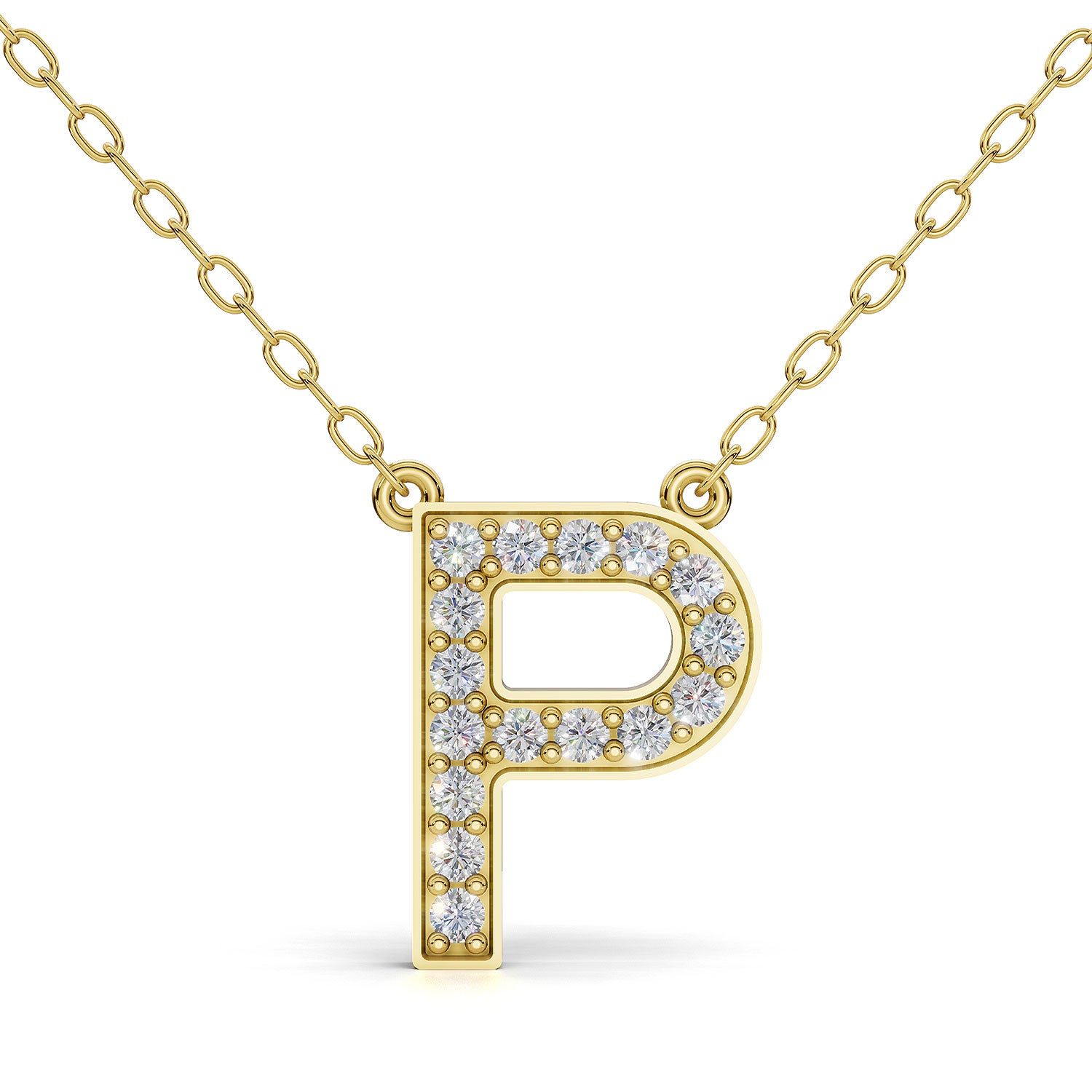 MELEK diamond initial pendant, letter P, in yellow gold with pavé diamonds