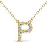 MELEK diamond initial pendant, letter P, in yellow gold with pavé diamonds