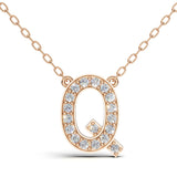 MELEK diamond initial pendant, letter Q, in rose gold with pavé diamonds